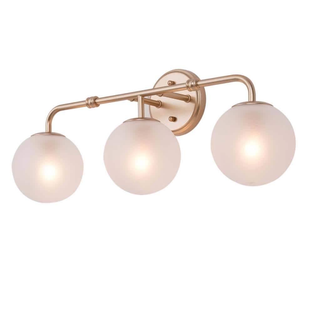 Uolfin Modern Round Bathroom Vanity Light 3-Light Gold Globe Wall Sconce Light with Frosted Glass Shades