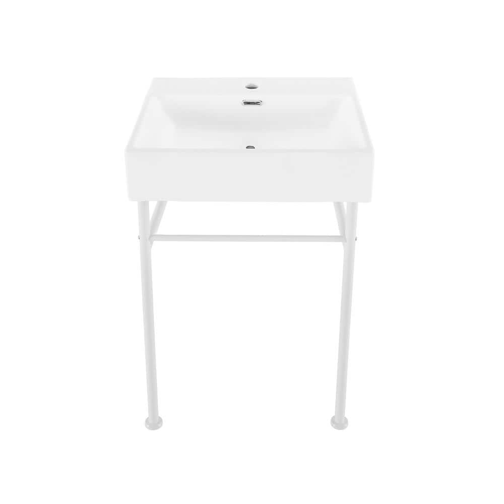 Swiss Madison Claire Ceramic Console Sink White Basin Matte White Legs, 24 Inch (SM-CS741)