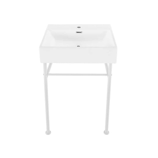 Swiss Madison Claire Ceramic Console Sink White Basin Matte White Legs, 24 Inch (SM-CS741)