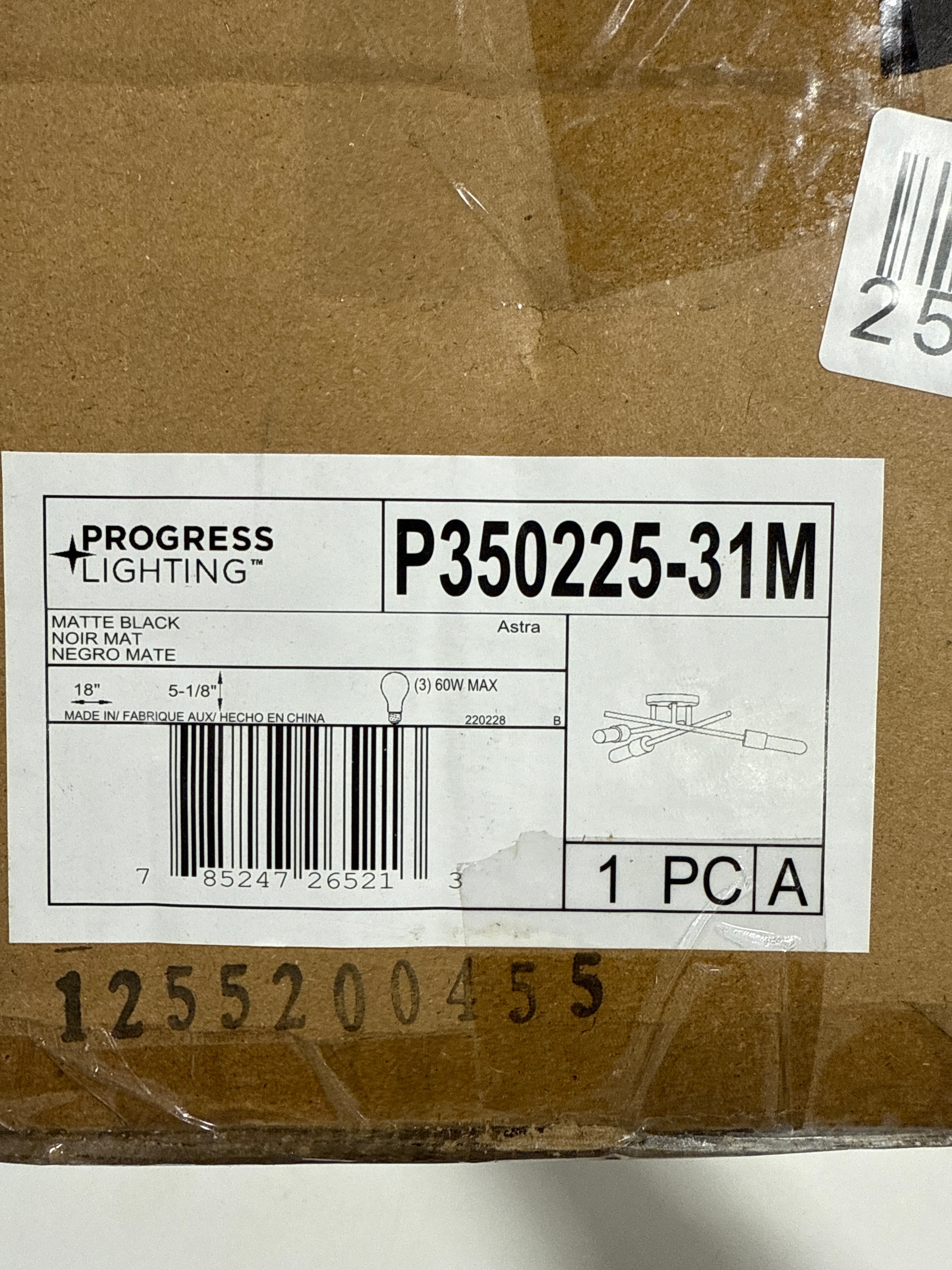 Progress Lighting P350225 Astra 3 Light 18’’ Wide Semi-Flush Ceiling Fixture Matte Black - *Lighting & Electrical