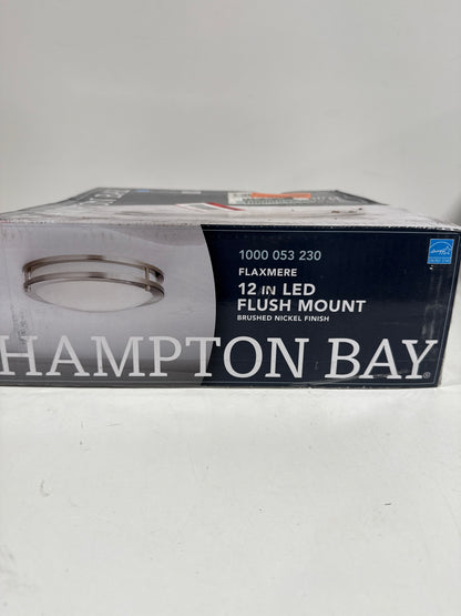 Flaxmere 12 in. Brushed Nickel Dimmable Integrated LED Flush Mount Ceiling Light with Frosted White Glass Shade