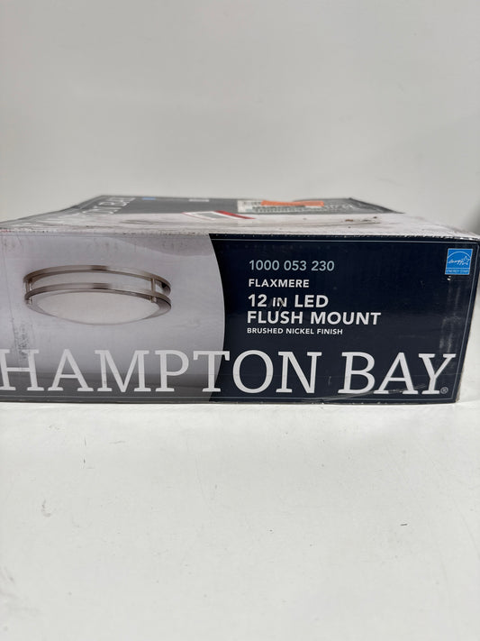 Flaxmere 12 in. Brushed Nickel Dimmable Integrated LED Flush Mount Ceiling Light with Frosted White Glass Shade