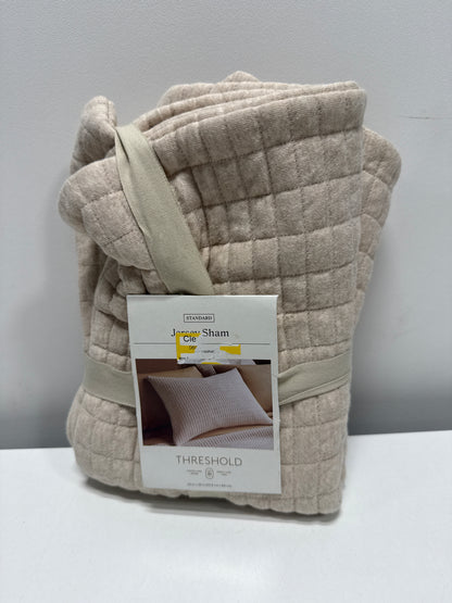 Standard Jersey Quilt Sham Oatmeal - Threshold™: Cotton Knitted Check Jacquard Design Machine Washable - *Bedding