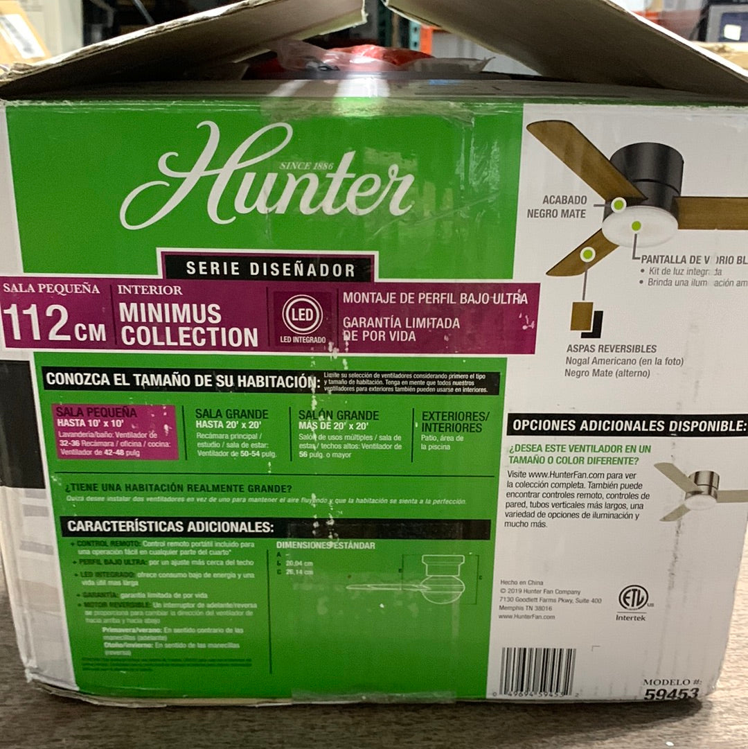 See Desc Hunter Minimus 44" Hugger Indoor Ceiling Fan  LED Light Kit Included