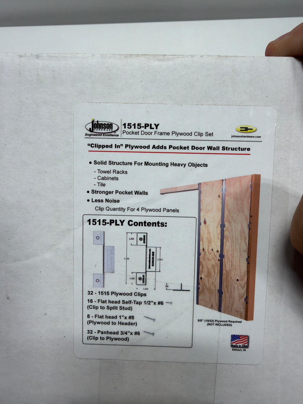 Johnson Hardware JH1515-PLY Frame Reinforcement Clip Set for 5/8" Plywood Pocket Doors