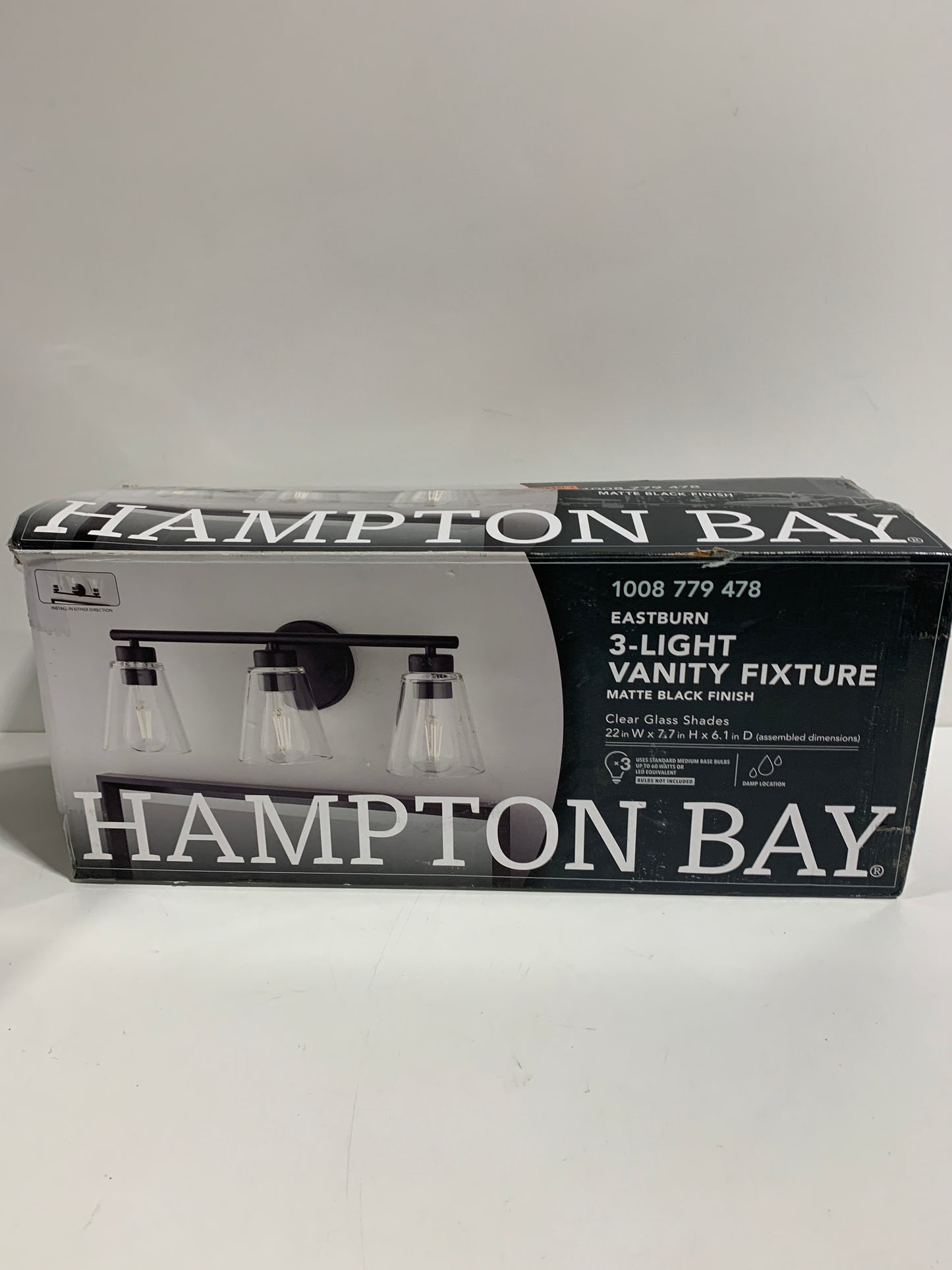 Hampton Bay Eastburn 22 in. 3-Light Matte Black Vanity Light with Clear Glass Shades