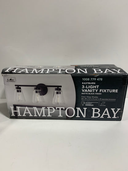 Hampton Bay Eastburn 22 in. 3-Light Matte Black Vanity Light with Clear Glass Shades