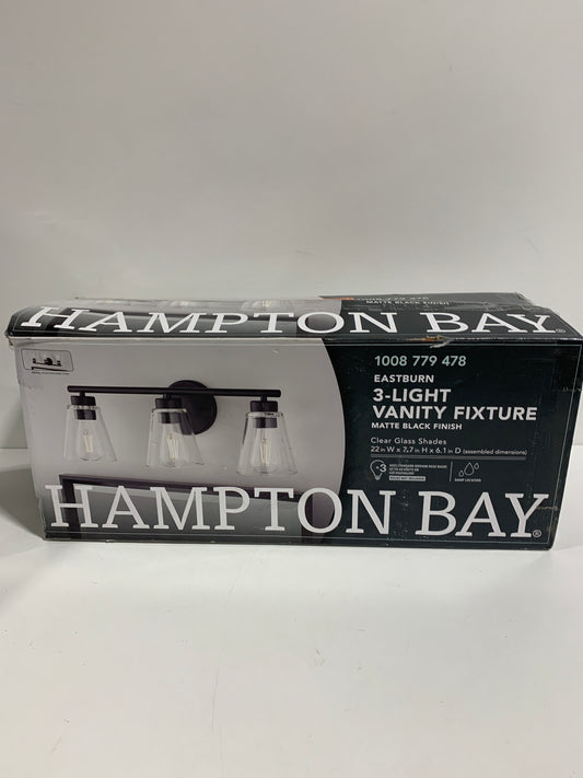 Hampton Bay Eastburn 22 in. 3-Light Matte Black Vanity Light with Clear Glass Shades