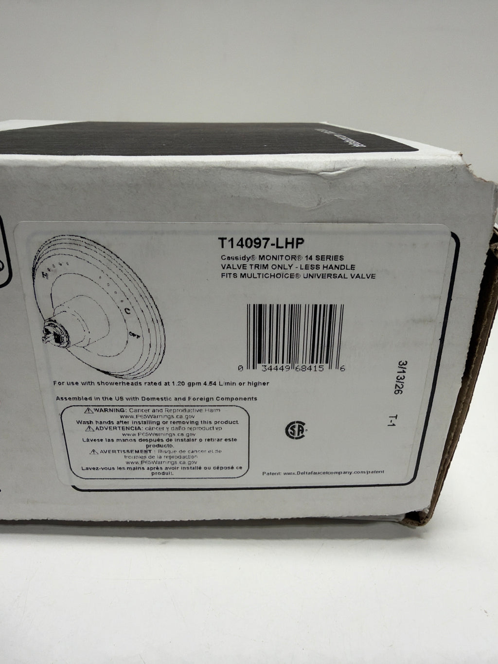 Delta T14097-LHP Cassidy Pressure Balanced Valve Trim Only - Less Rough in Chrome