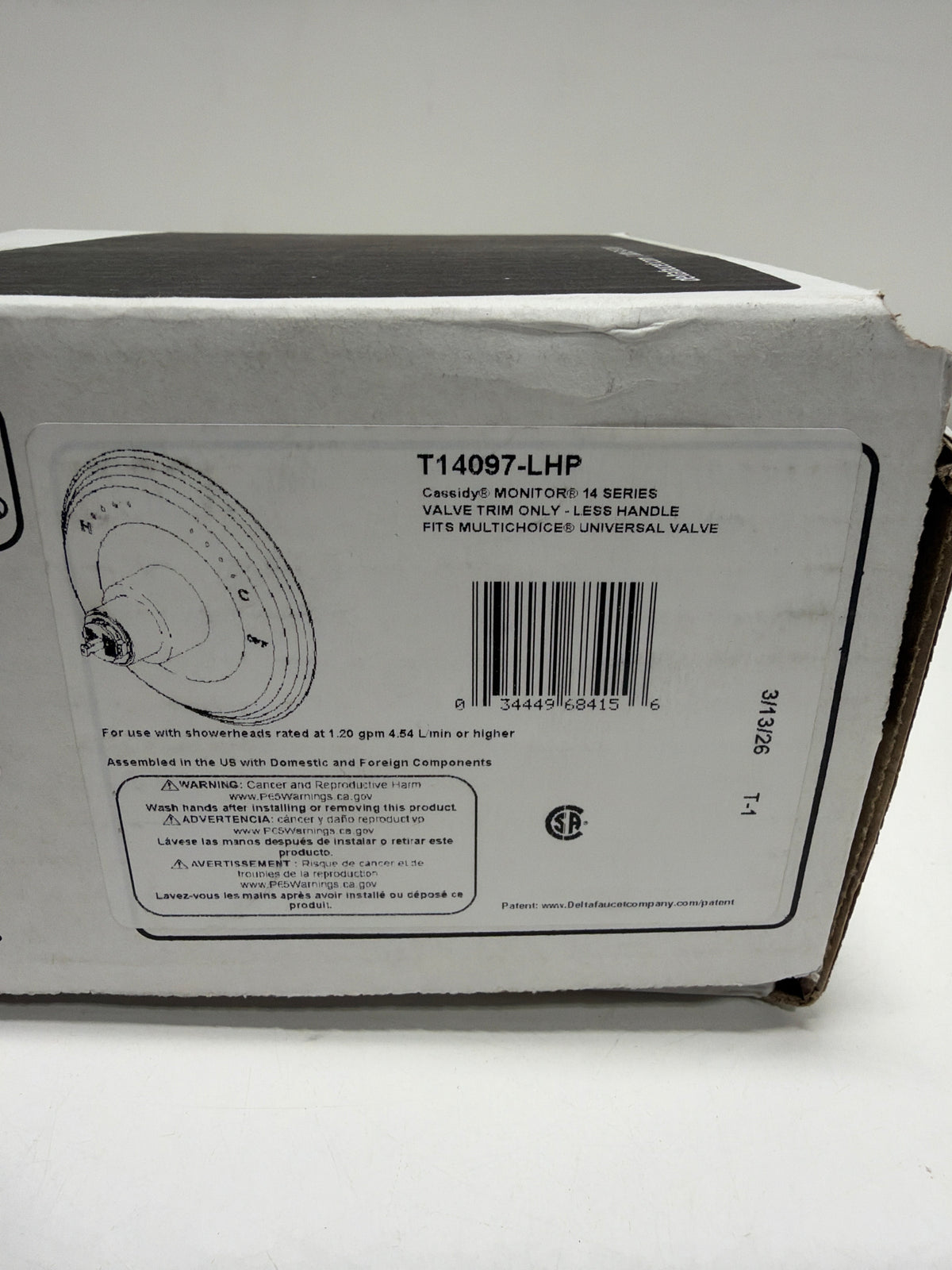 Delta T14097-LHP Cassidy Pressure Balanced Valve Trim Only - Less Rough in Chrome