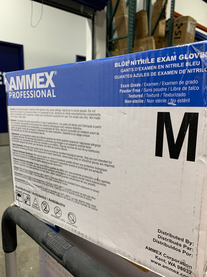 AMMEX Blue Nitrile Disposable Exam Gloves 3 Mil Medium 1000/Case