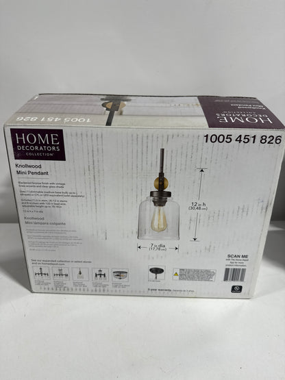 Knollwood 7 in. 1-Light Black Bronze Vintage Brass Accents Industrial Mini Pendant Light for Kitchen