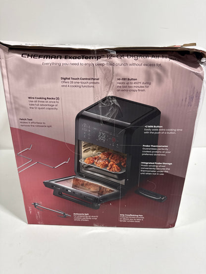 See Desc Chefman - ExacTemp 12 Quart 5-in-1 Air Fryer with Integrated Smart Thermometer, 28 Presets - Black