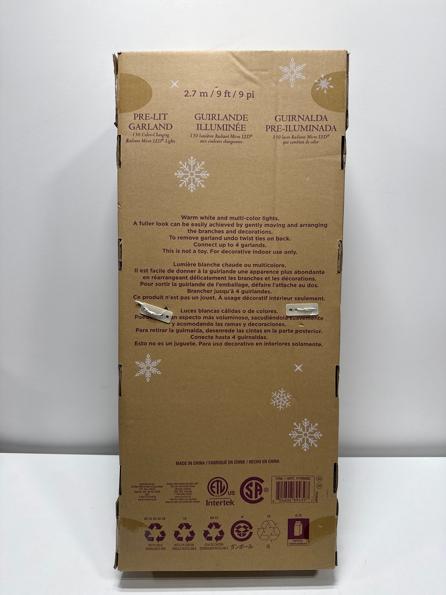 Kirkland 2.7 m (9 ft.) Pre-lit Garland with 15 Dual Color LED Lights - *Christmas & Seasonal