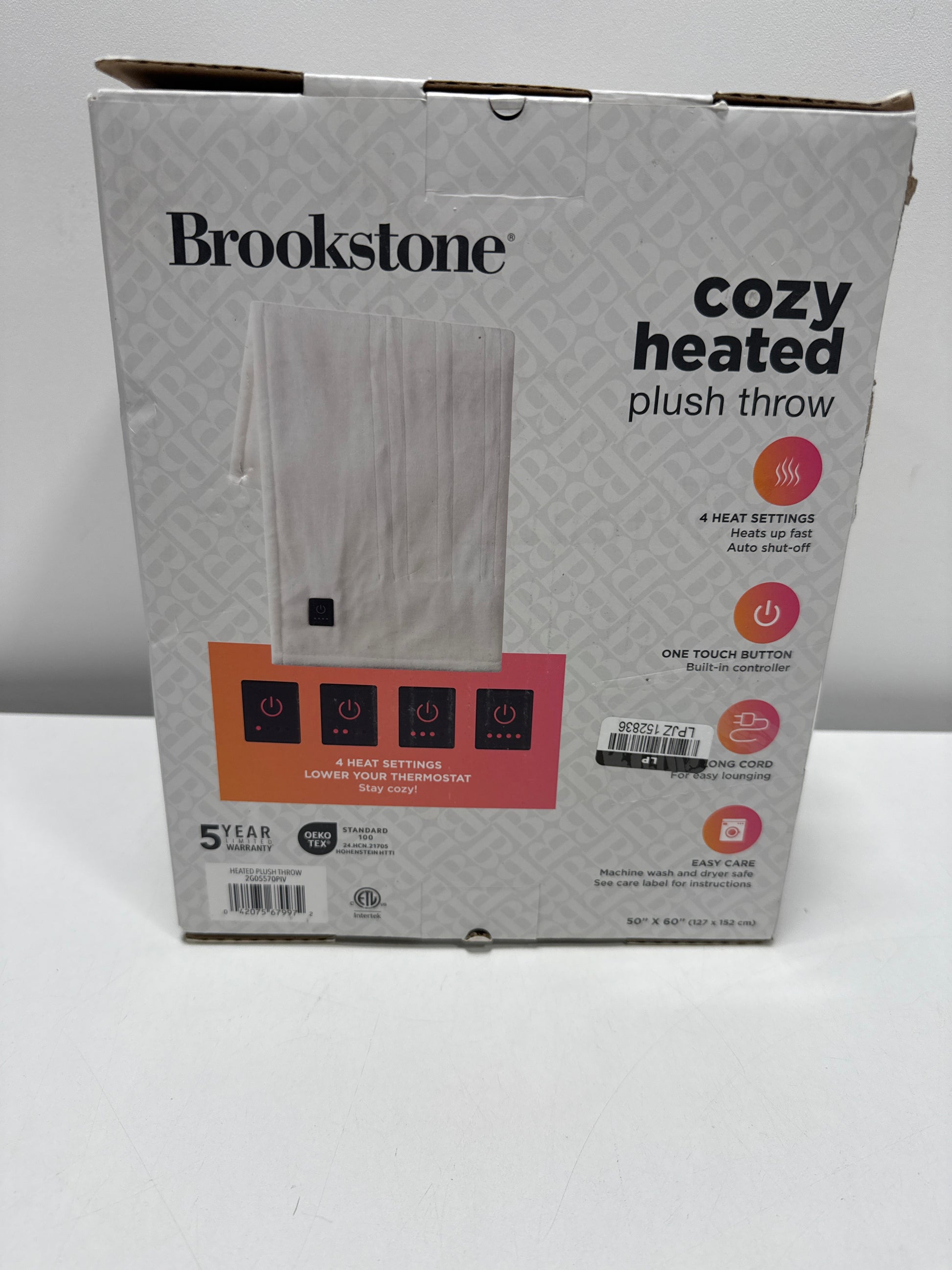 Brookstone Heated Solid Plush Throw Ivory - *Bedding