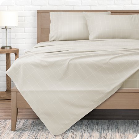 Bare Home Ultra-Soft Sheet Set - Premium 1800 Collection - Deep Pockets - 3-Pieces - Twin Grid - Stone/White