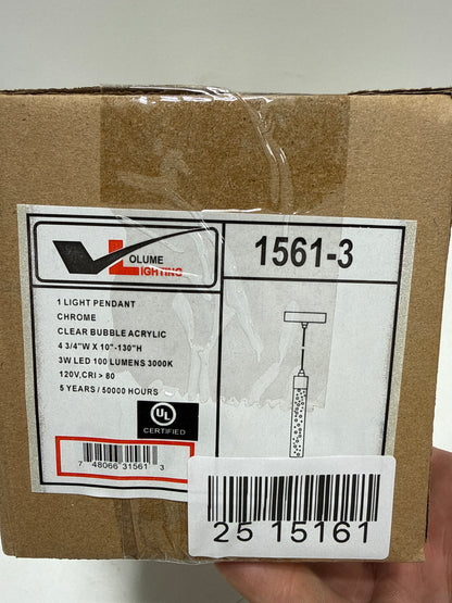 Tristen 3-Watt 1-Light Chrome Indoor Integrated LED Mini Hanging Pendant with Clear Bubble Acrylic