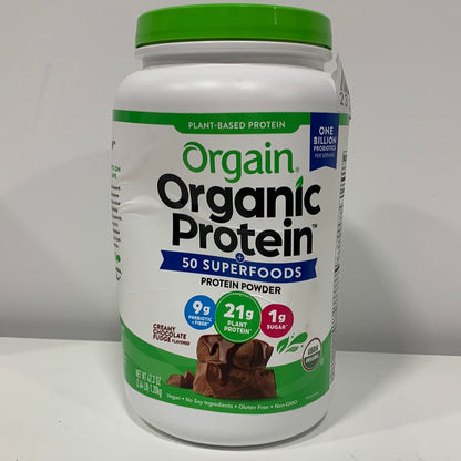 Orgain Organic Protein and Superfoods Plant Based Protein Powder, Creamy Chocolate Fudge, 2.64 Lbs