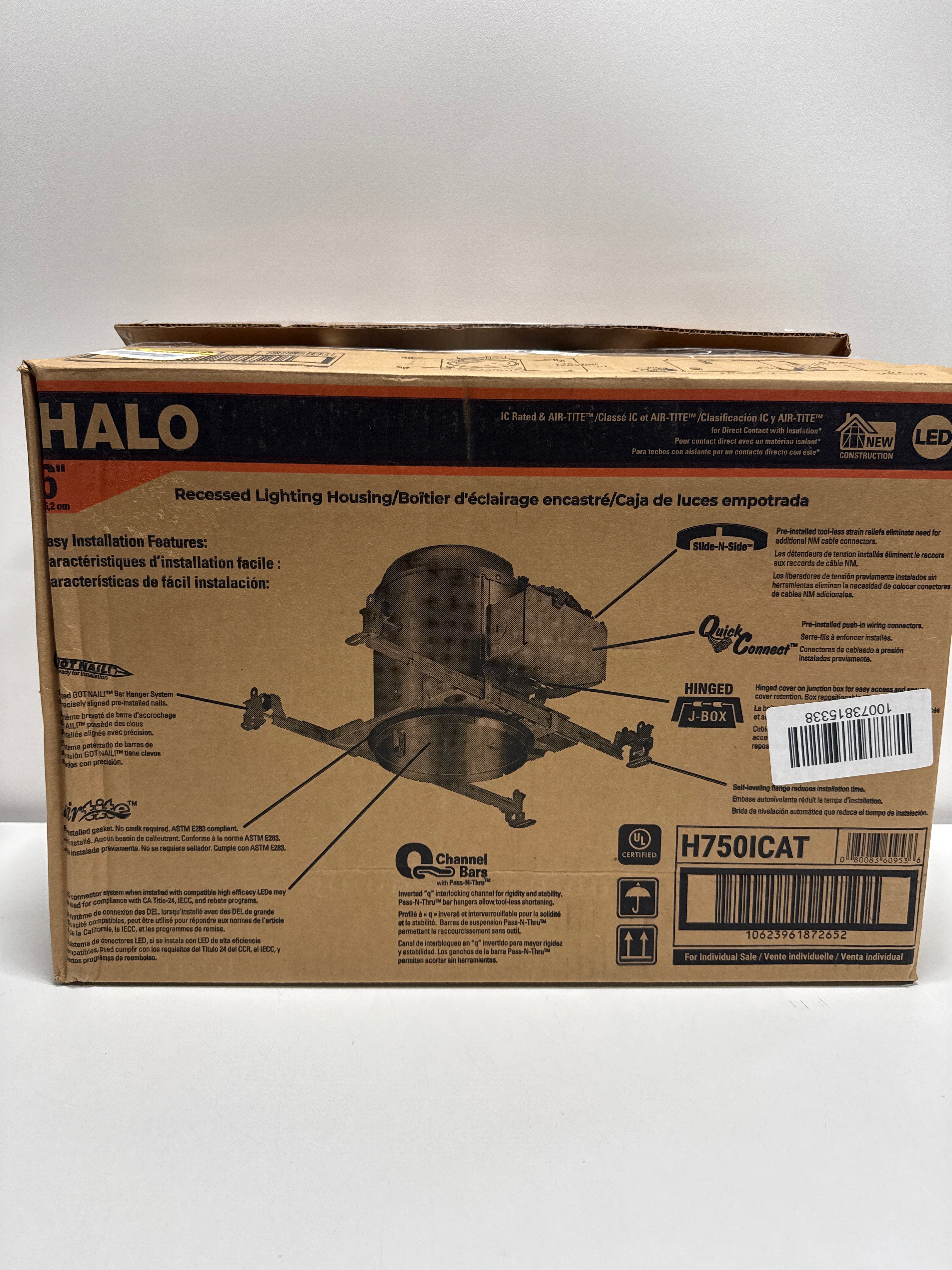 HALO H750 6” Recessed Lighting Housing for New Construction IC-Rated Air-Tite Compatible W/ HALO LED Modules & Trims 6 Pack