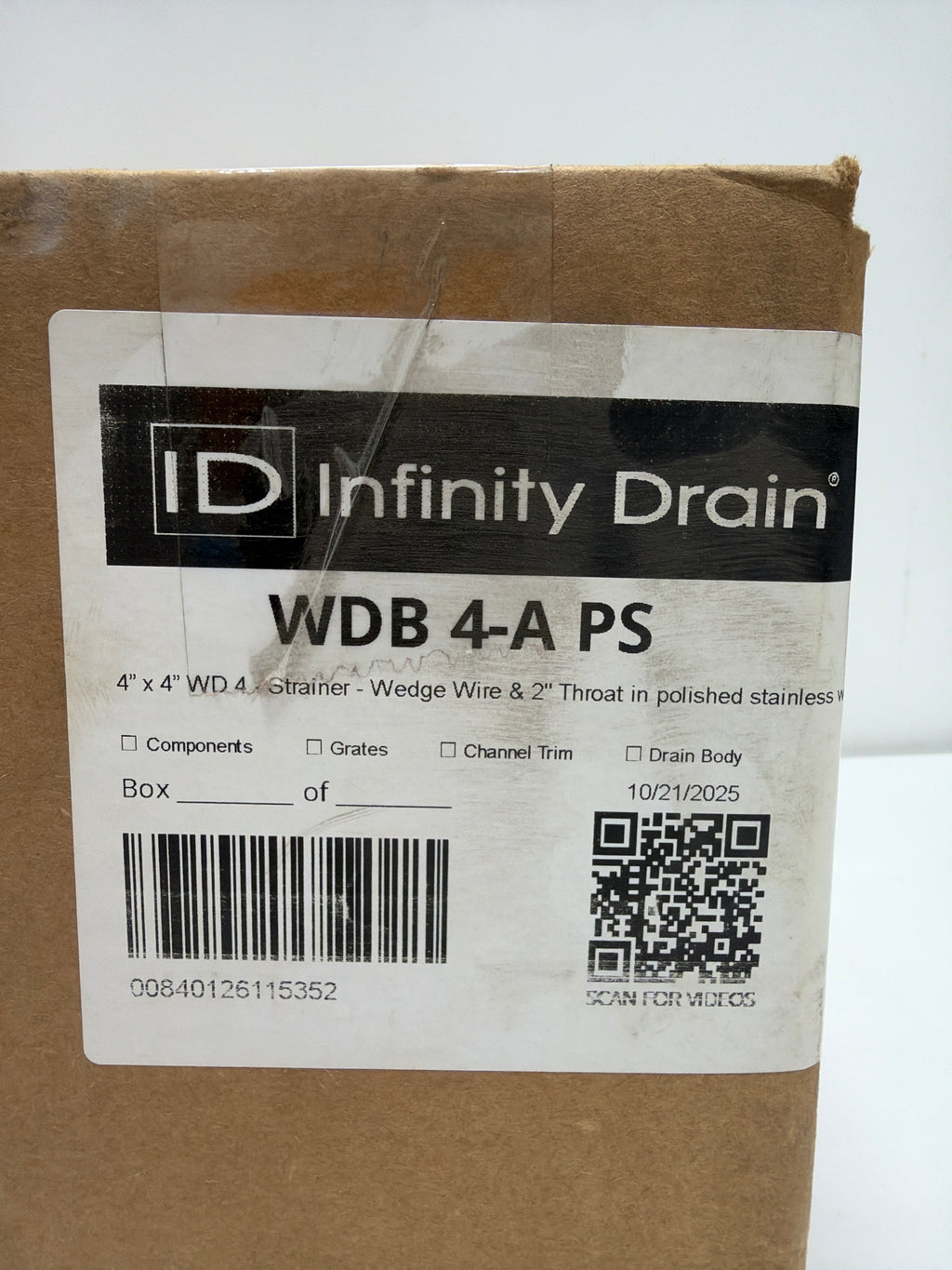 Infinity Drain WDB 4-a 4" X 4" Premium Center Drain Kit with Wedge Wire Pattern Decorative Plate – Includes ABS Bonded Flange Drain Body with 2" 3