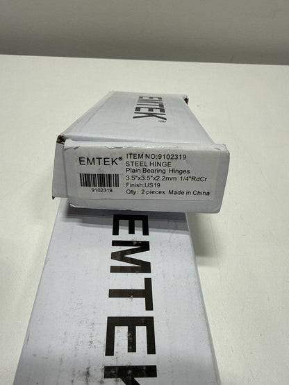 2 Pairs Emtek 91023US19 3.5 X 3.5 in. - 0.25 in. Radius Steel Residential Duty Hinges Flat Black