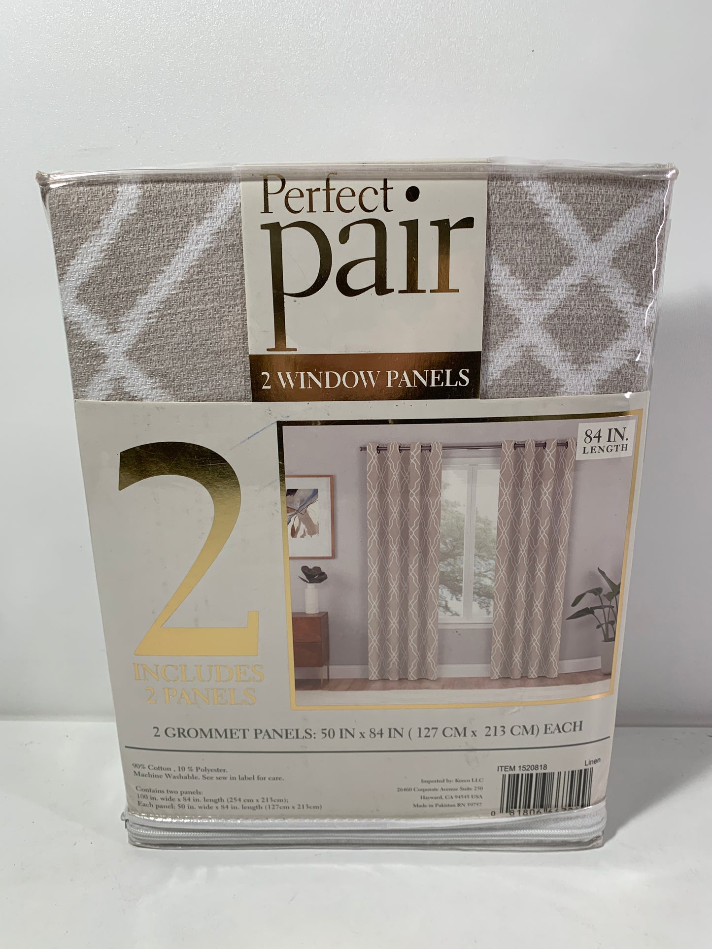 Perfect Pair Ezra Patterned Window 2-Grommet Curtain Panels Tan 50 X 84