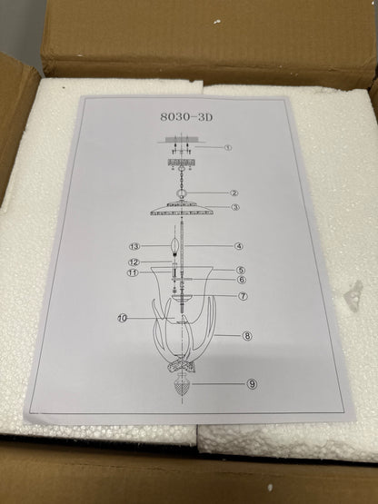3-Light Brown Vintage Antler Shaded Pendant Light with Glass Shade and Adjustable Height, No Bulbs Included