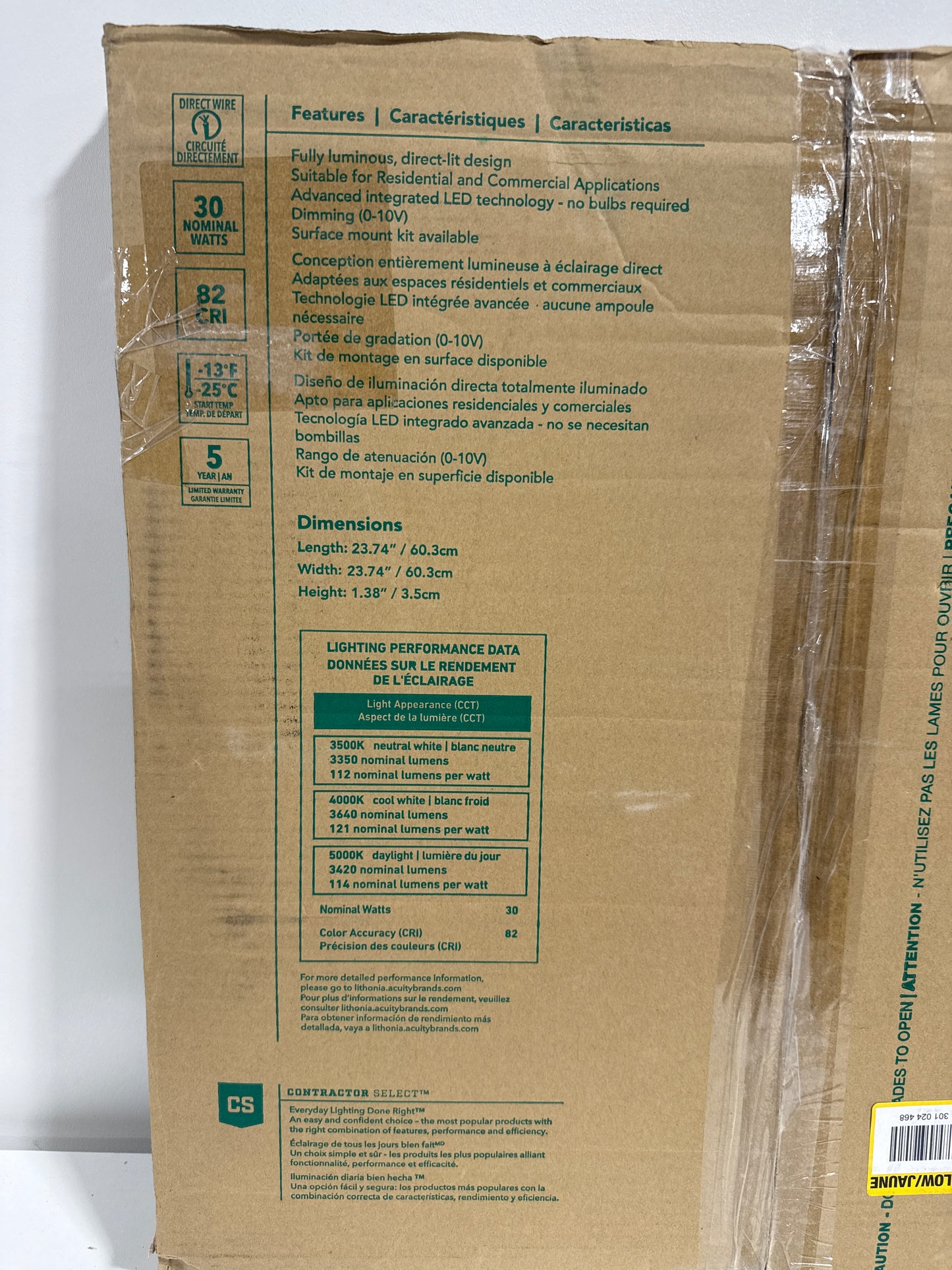 Lithonia Lighting 37 W LED Flat Panel 1.7 in. H X 23.8 in. W X 23.8 in. L