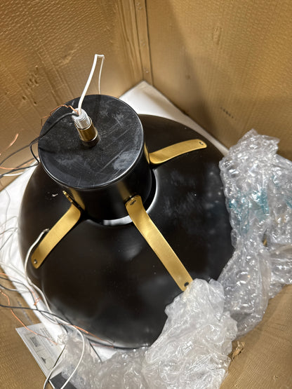 Scratch Hinkley Argo Large LED Pendant Light – Vintage Dome Shape, Industrial, Contemporary – Lacquered Brass and Satin Black Shade