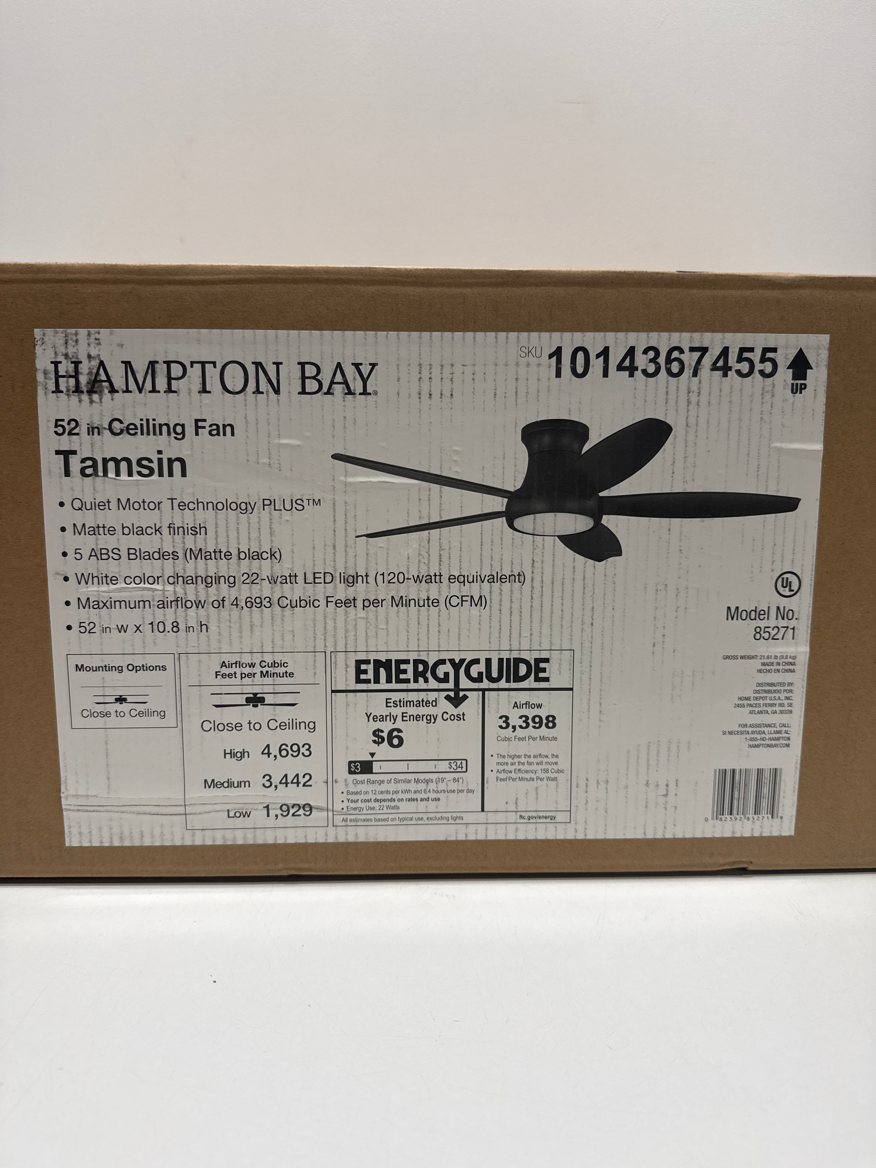 Tamsin 52 in. Matte Black Flush Mount Standard Ceiling Fan with White Adjustable LED Light, DC Motor, and Remote Control
