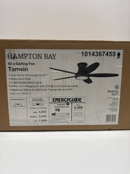 Tamsin 52 in. Matte Black Flush Mount Standard Ceiling Fan with White Adjustable LED Light, DC Motor, and Remote Control