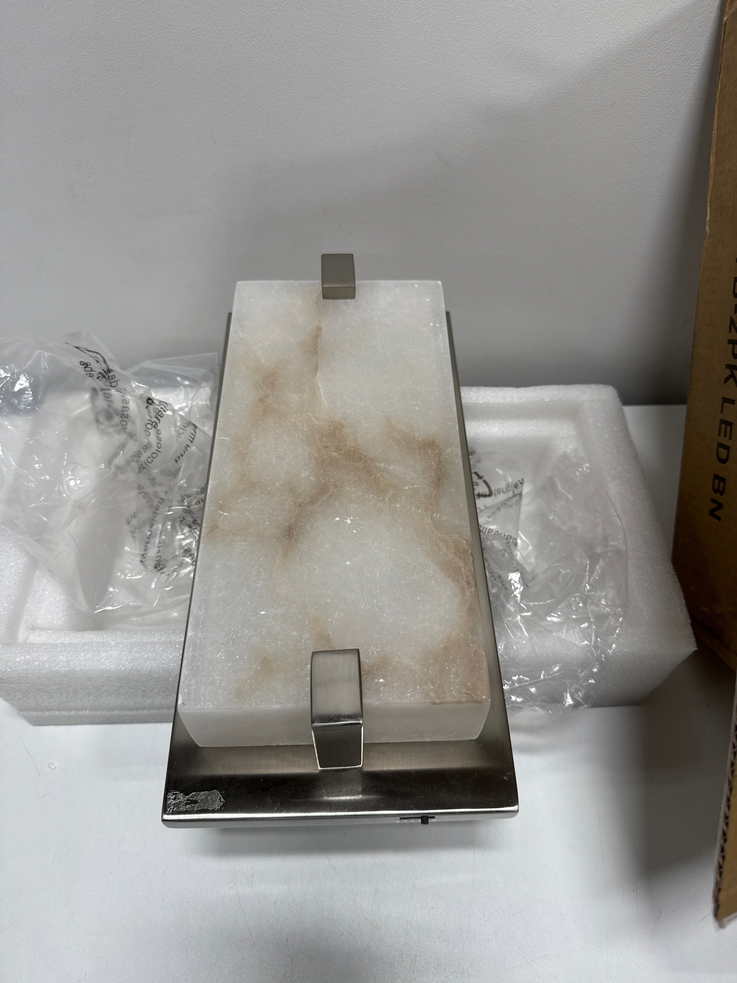 JAZAVA Panish Marble 12.6 in. 1 Light Brushed Nickel LED Vanity Light with Dimmable Feature 2 PK