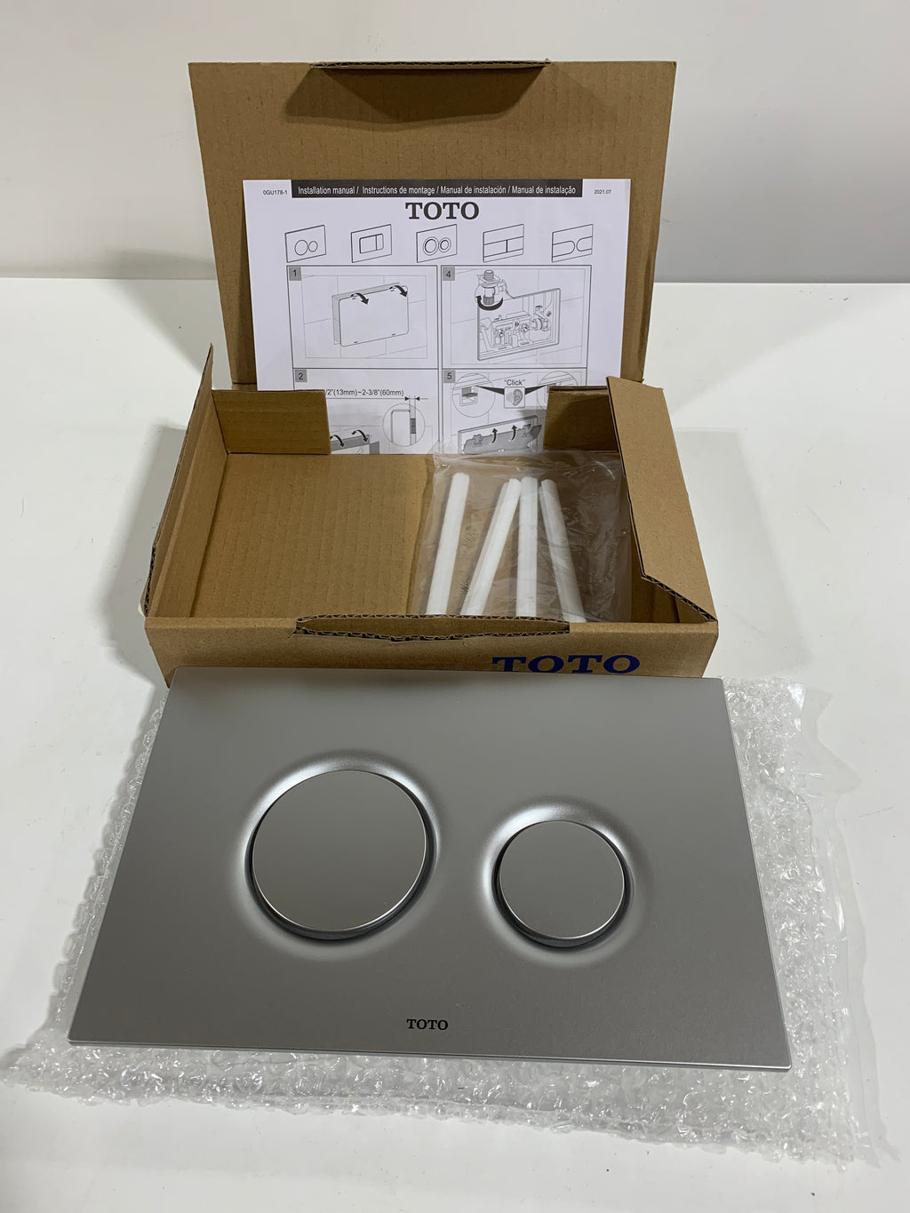 TOTO TYT930MS Dual Button Push Plate with Round Buttons for In Wall Tank Systems (DuoFit In-Wall Tanks) Matte Silver
