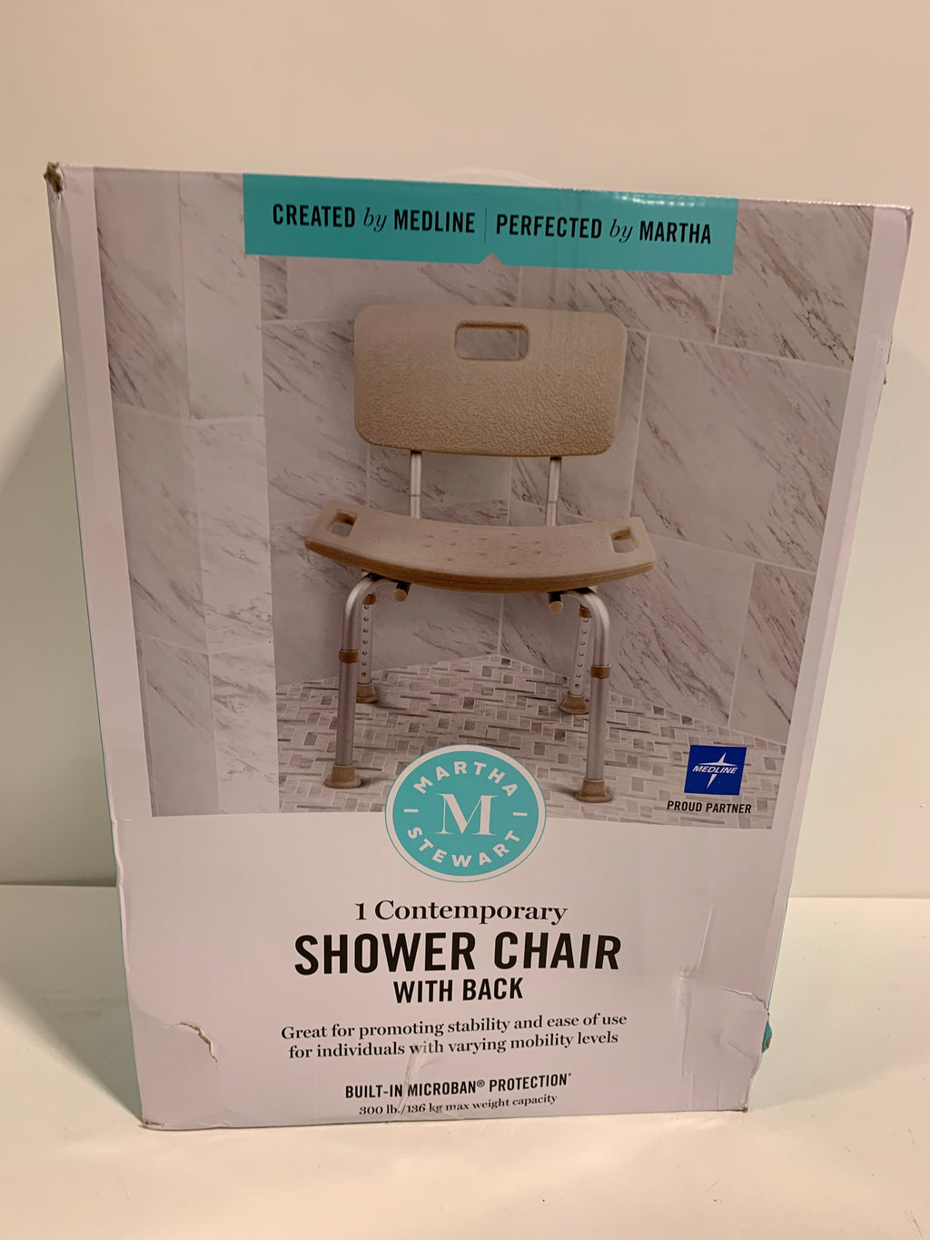 Martha Stewart Contemporary Shower Chair With Back Built-in Microban Protection - *Health & Beauty