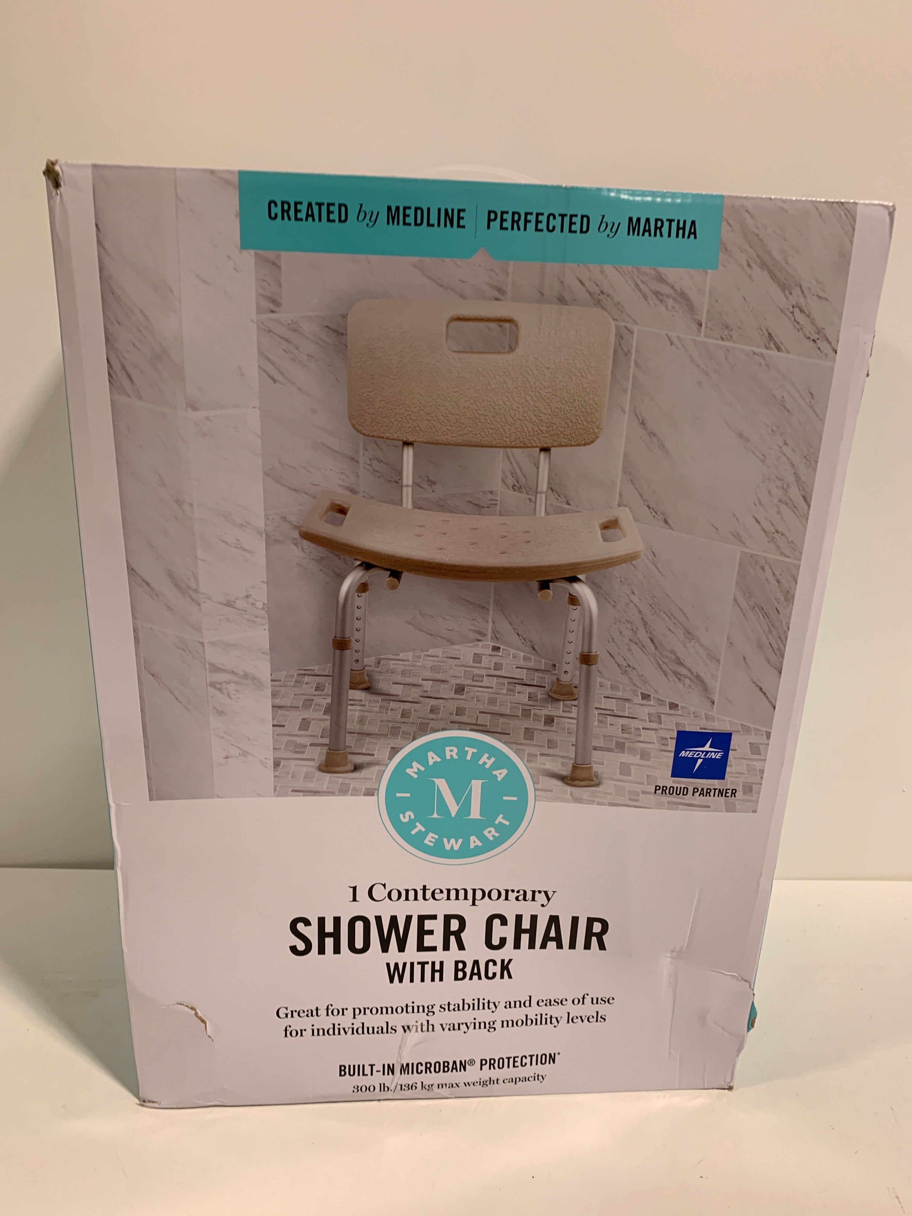 Martha Stewart Contemporary Shower Chair With Back Built-in Microban Protection - *Health & Beauty