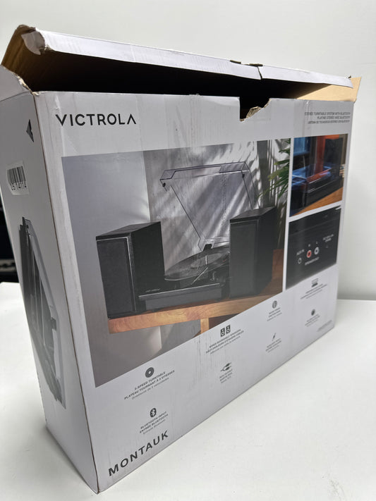 Victrola - Montauk Bluetooth Record Player with 3 Speed Turntable and Bookshelf Speakers - Black