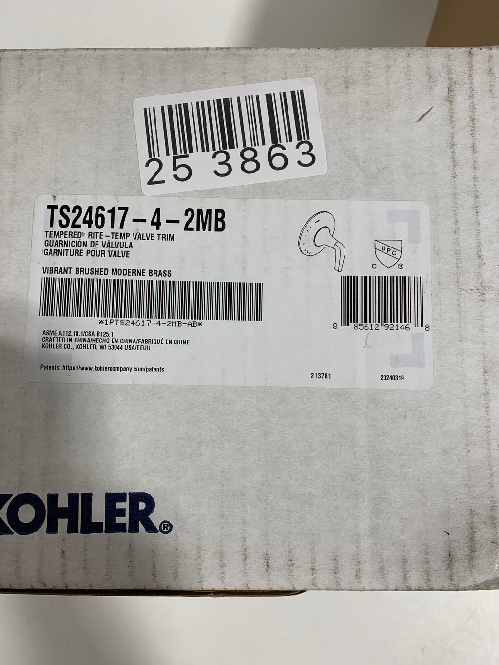 Scratched Kohler K-TS24617-4 Tempered Pressure Balanced Valve Trim Only