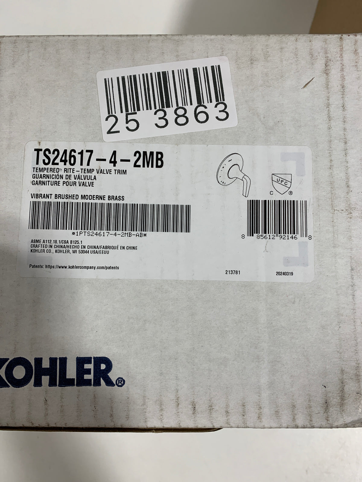 Scratched Kohler K-TS24617-4 Tempered Pressure Balanced Valve Trim Only
