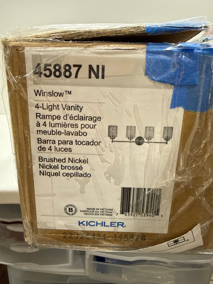 Kichler Winslow 30" Vanity Light in Brushed Nickel, 4-Light Transitional Bathroom Light with Clear Seeded Glass. (30" W x 9.25" H), 45887NI