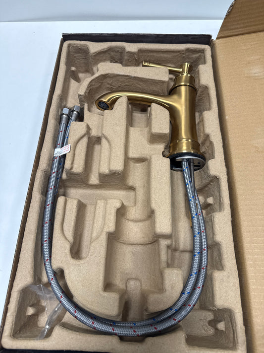 Signature Hardware 948570 Beasley 1.2 GPM Single Hole Bathroom Faucet with Pop-up Drain Assembly Brushed Gold