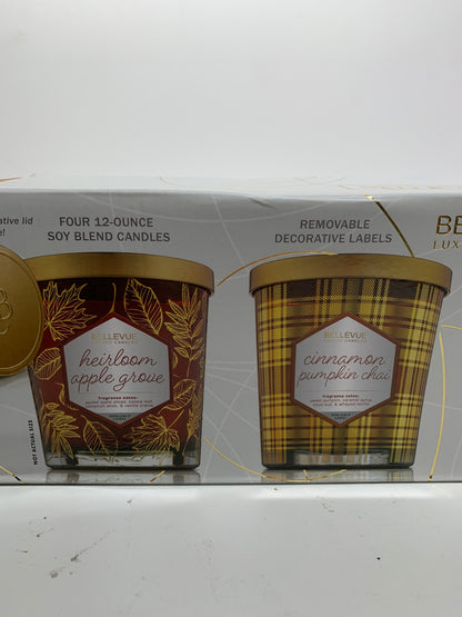 Bellevue Luxury Candles, 3 Soy Blend Candles 12 Oz Each, Removable Labels, Lead-Free Wicks, Fragrances with Essential Oils