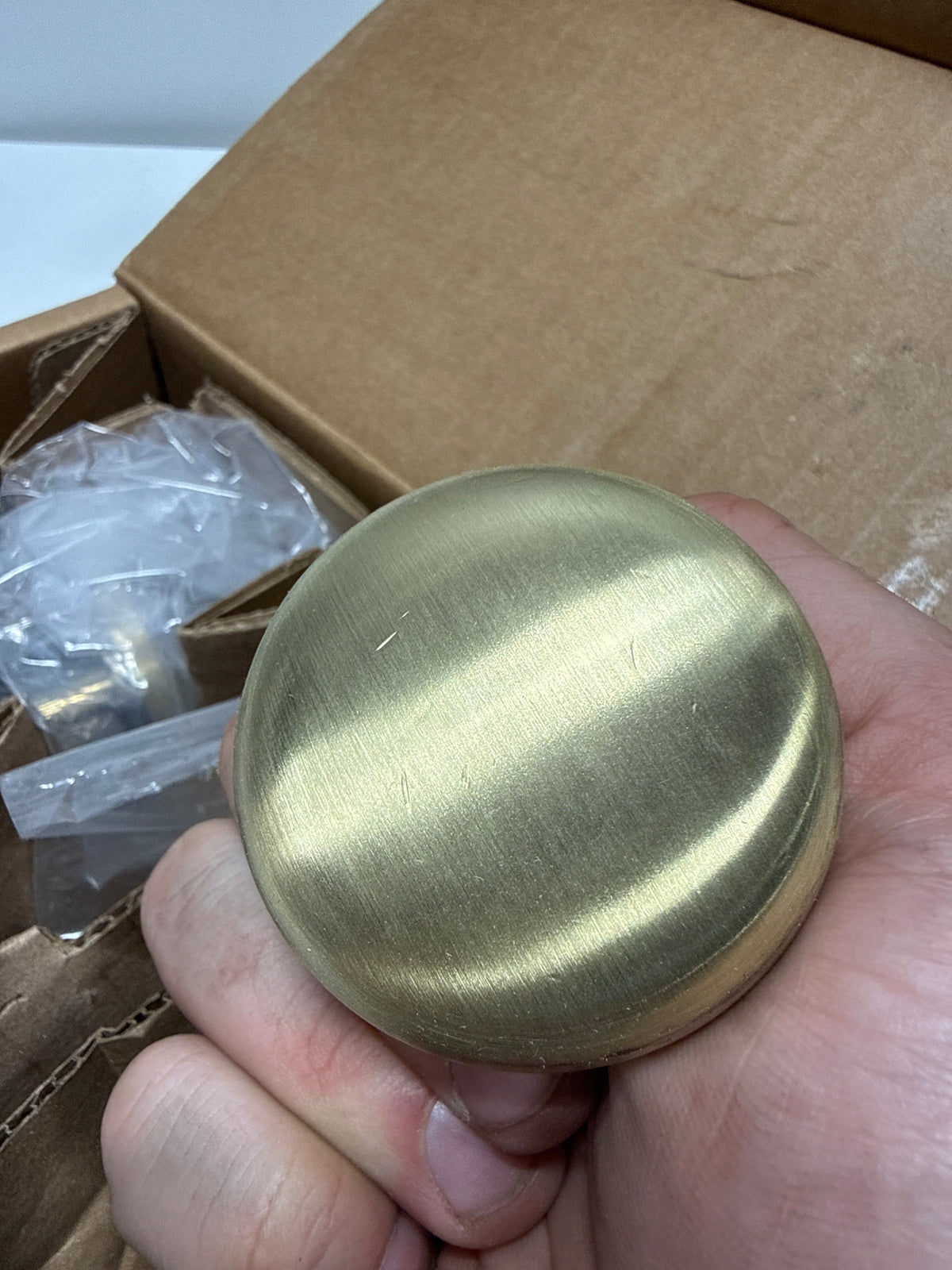 Scratch Baldwin PV.ROU.TRR Round Privacy Door Knob with Round Rose Lifetime Satin Brass