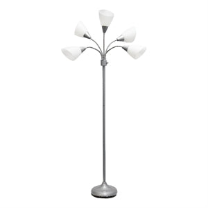 Simple Designs 67" Silver Metal Floor Lamp with 5 Adjustable Cone Shades (LF2006-SVW)