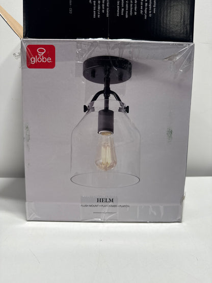 7 in. 1-Light Matte Black Flush Mount with Clear Glass Shade and No Bulbs Included