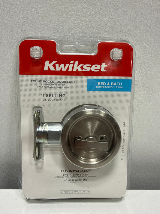 Kwikset Round Satin Nickel Bed/Bath Pocket Door Lock with Lock