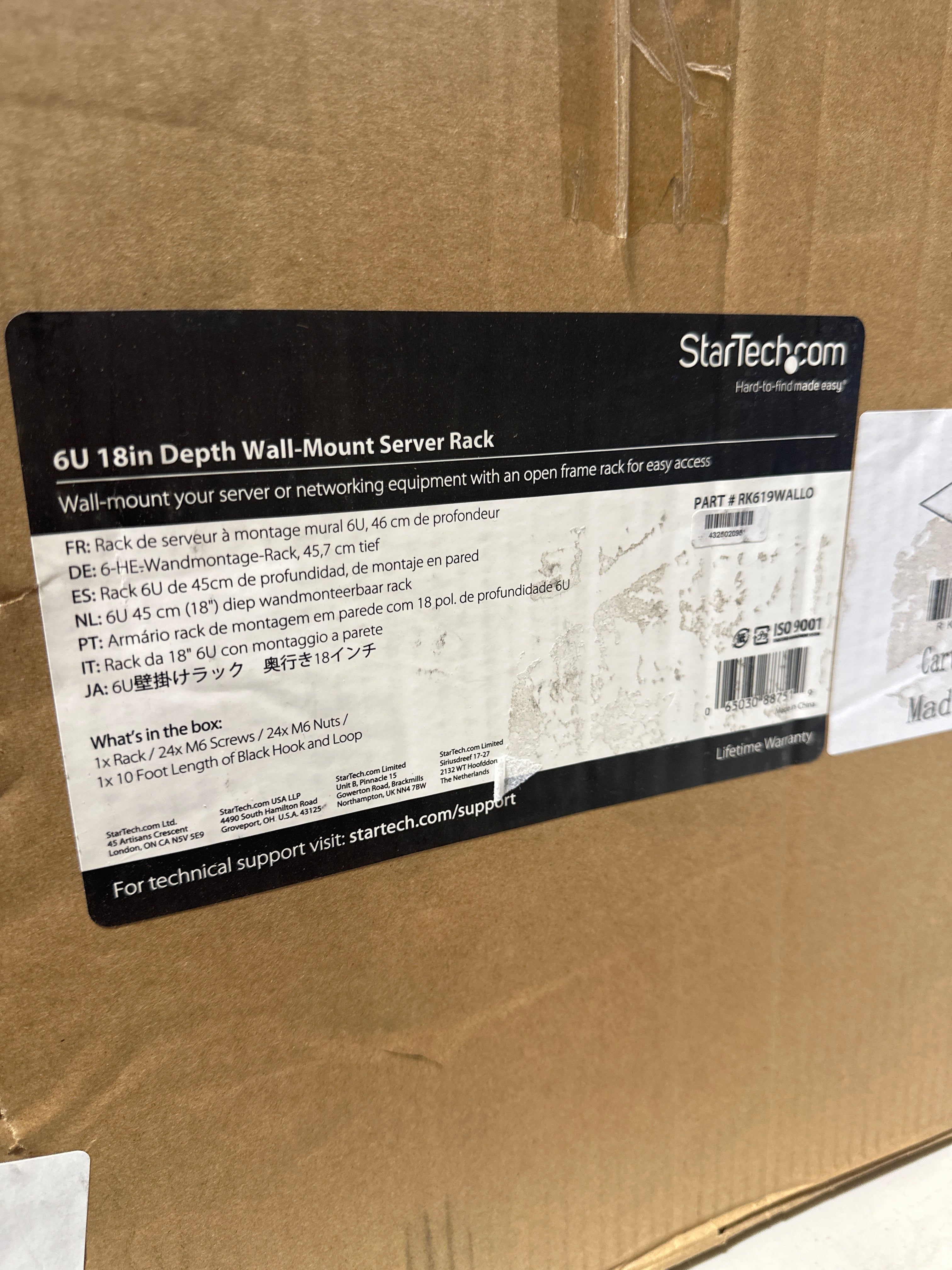 StarTech 6U Wall Mount Network Rack 19" Deep 2 Post Open Frame for Server Room Data/AV/IT/Communication/Computer Equipment/Patch Panel W/Cage