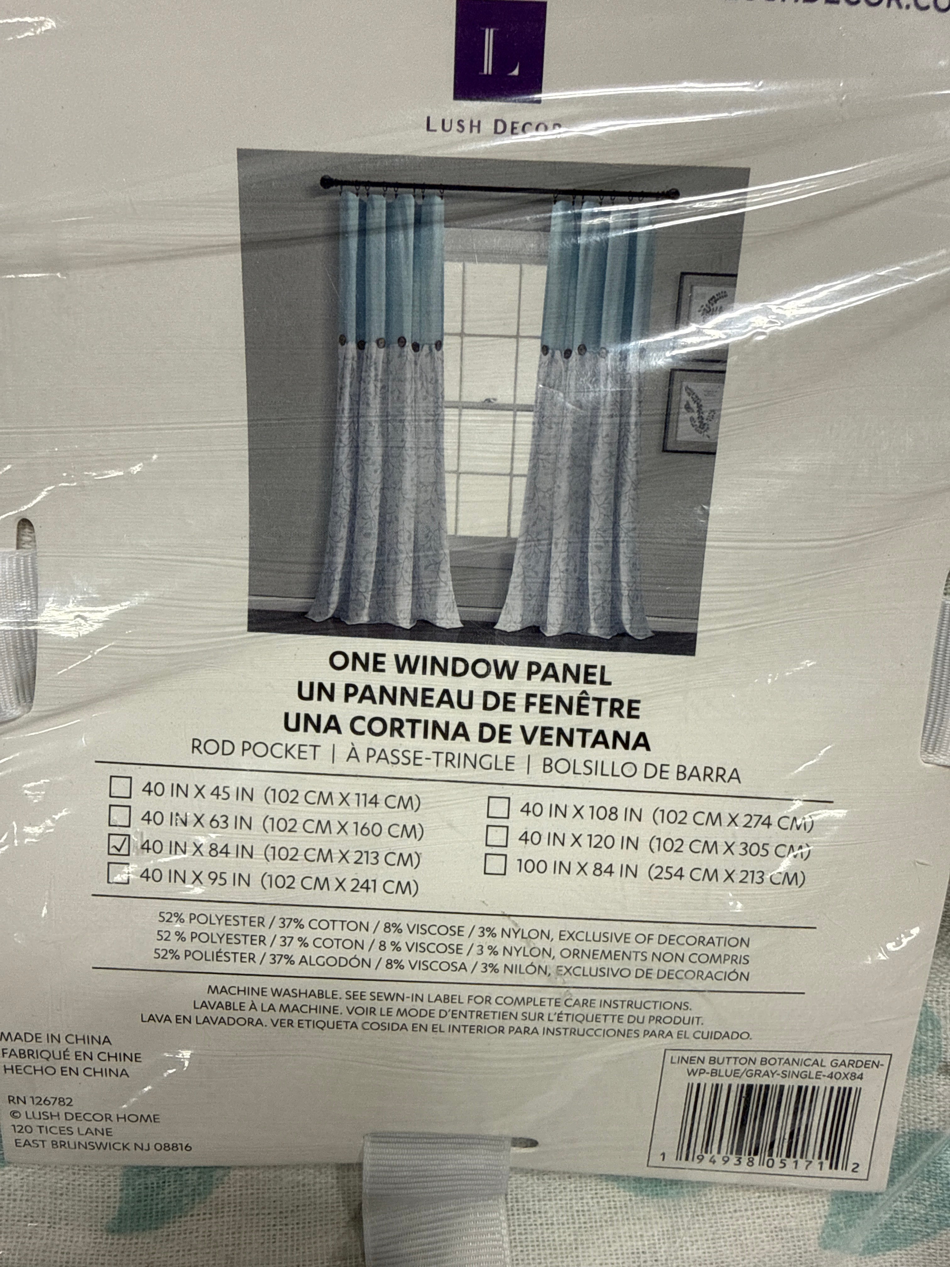 Pair Linen Button 40 in. W X 84 in. L Botanical Garden Light Filtering Window Curtain Panels Blue/Gray