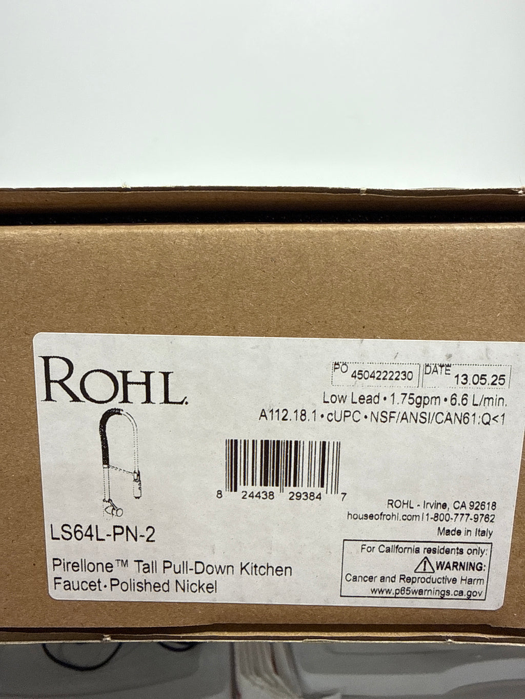 ROHL LS64L-PN-2 Pirellone Side Lever Pro Pull-Down Kitchen Faucet