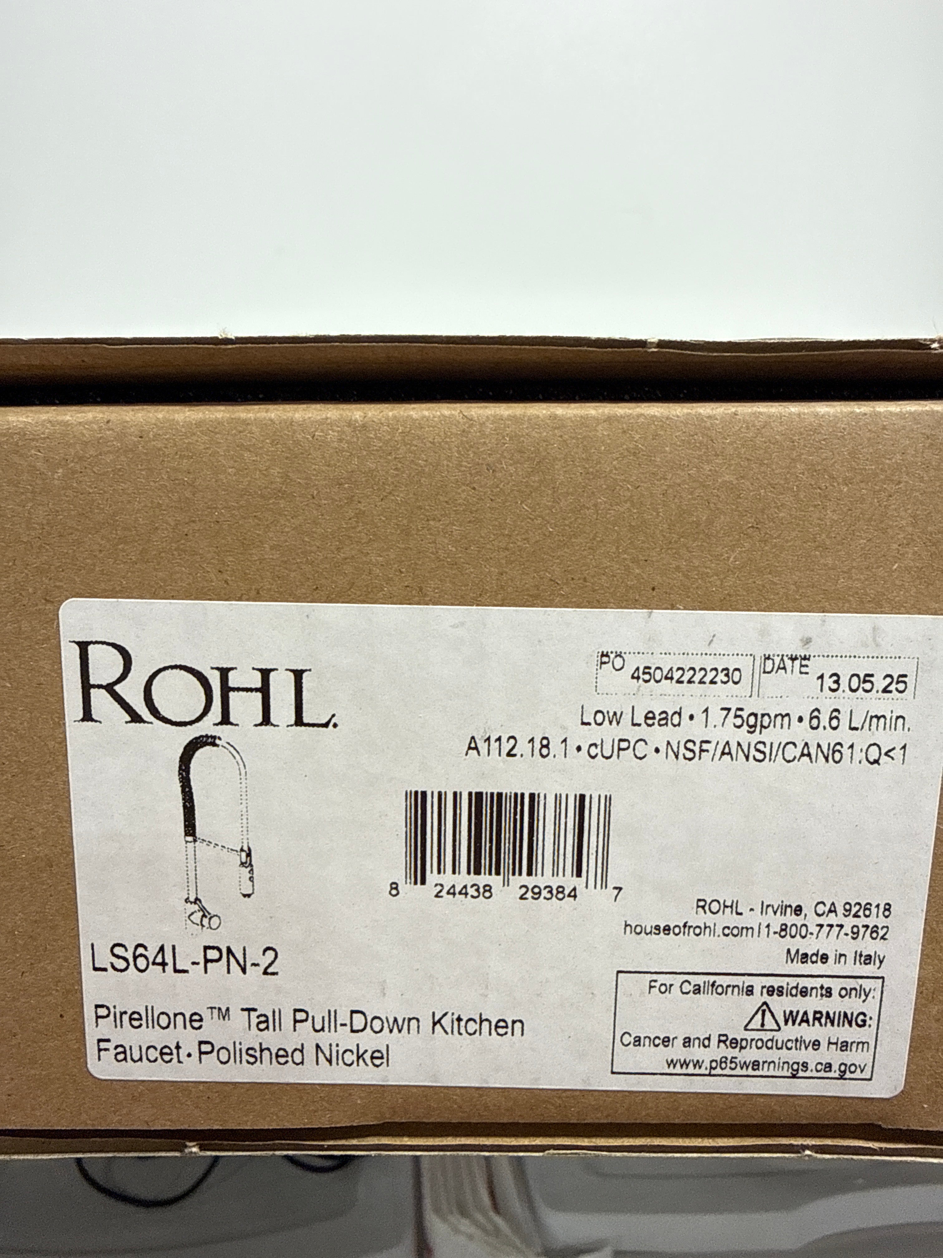 ROHL LS64L-PN-2 Pirellone Side Lever Pro Pull-Down Kitchen Faucet