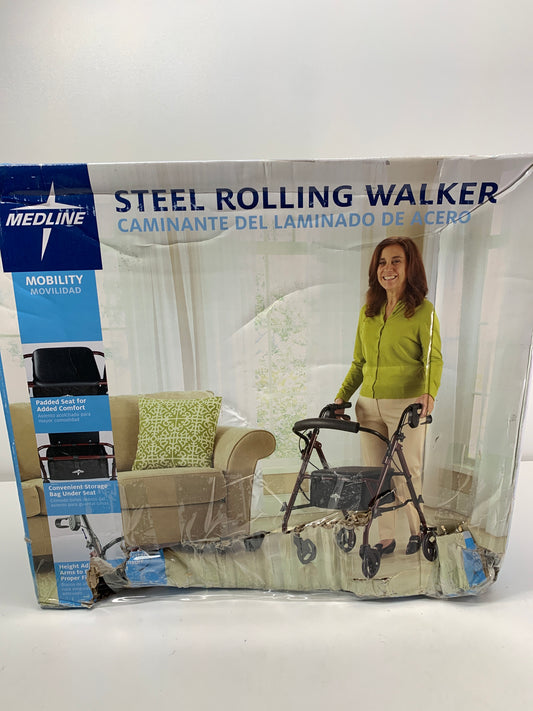 Medline Rollator Walker with Seat, Steel Rolling Walker with 6-inch Wheels Supports up to 350 lbs, Medical Walker, Burgundy